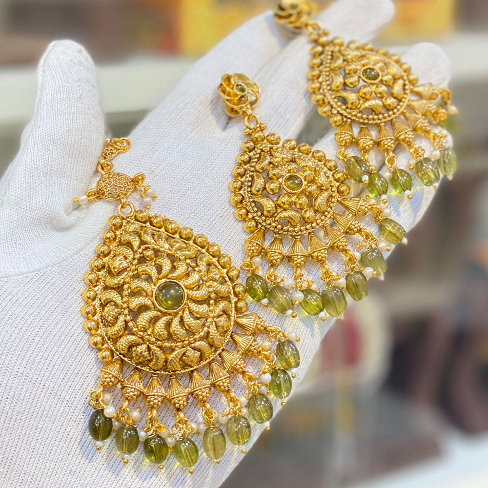 Hira Collections Royal Pota Stone And Beads Earrings With Elegant Maangtikka Set
