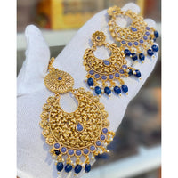 Hira Collections Royal Pota Stone And Beads Earrings With Elegant Maangtikka Set