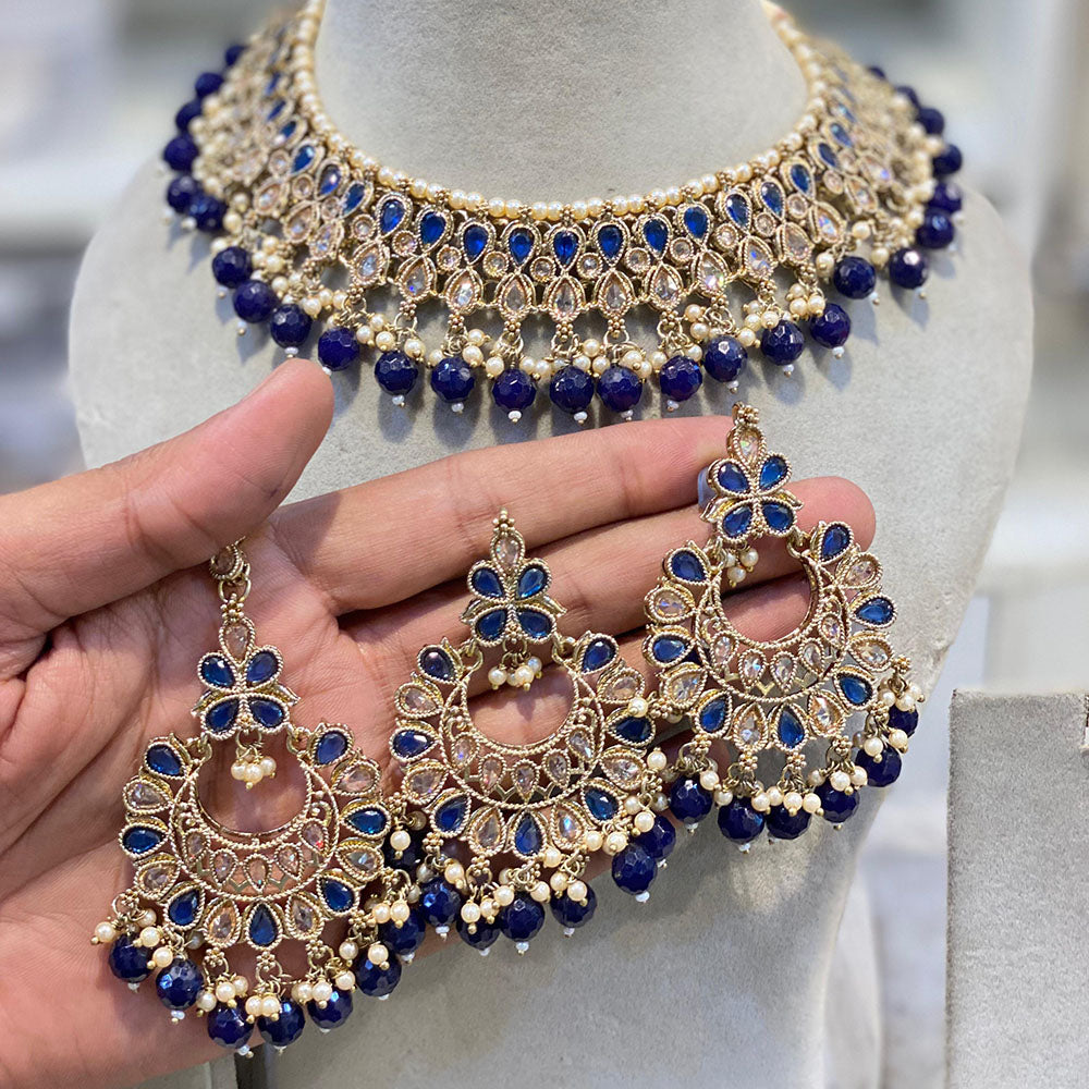 Hira Collections Crystal Stone And Beads Choker Necklace Set
