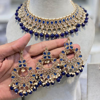 Hira Collections Crystal Stone And Beads Choker Necklace Set