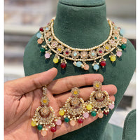 Hira Collections Crystal Stone And Beads Choker Necklace Set