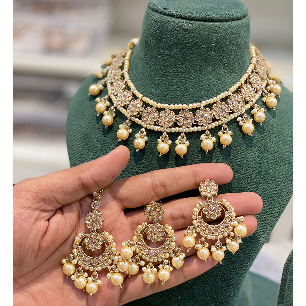 Hira Collections Crystal Stone And Beads Choker Necklace Set