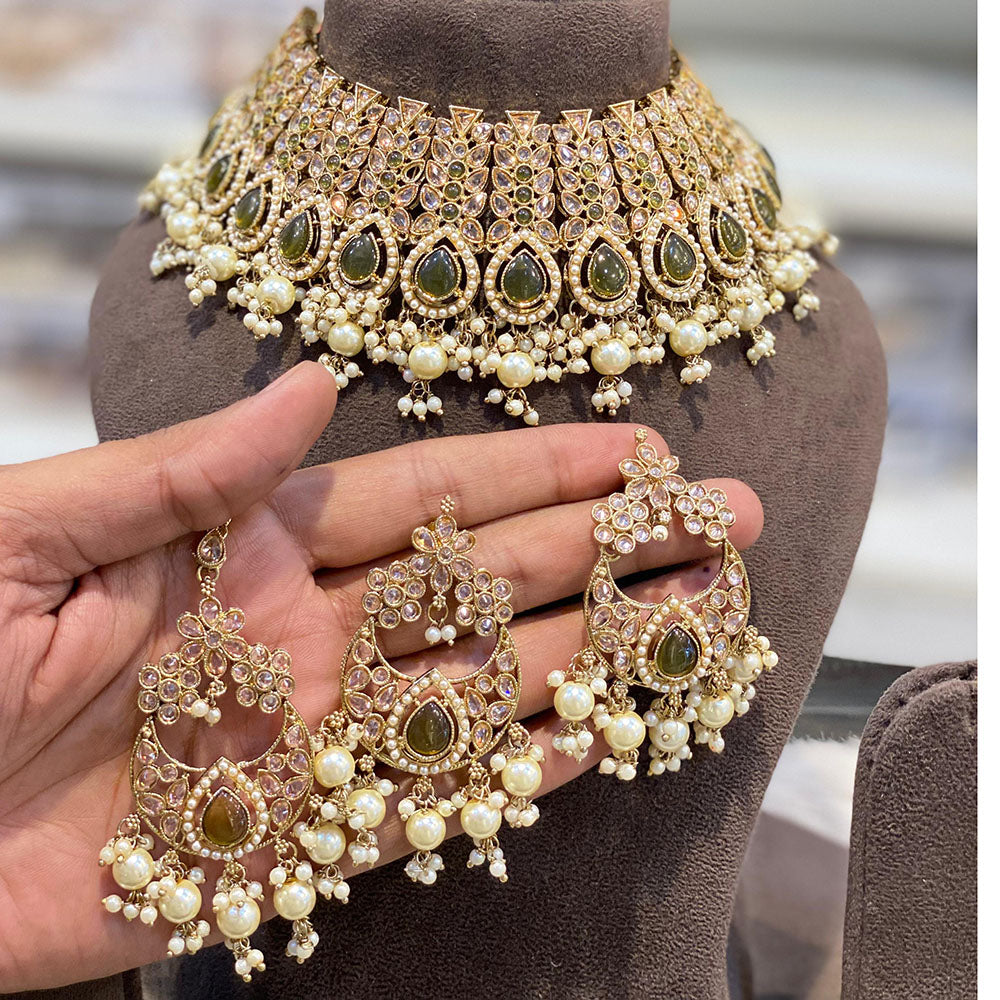 Hira Collections Crystal Stone And Beads Choker Necklace Set