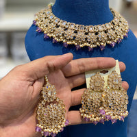 Hira Collections Crystal Stone And Beads Choker Necklace Set