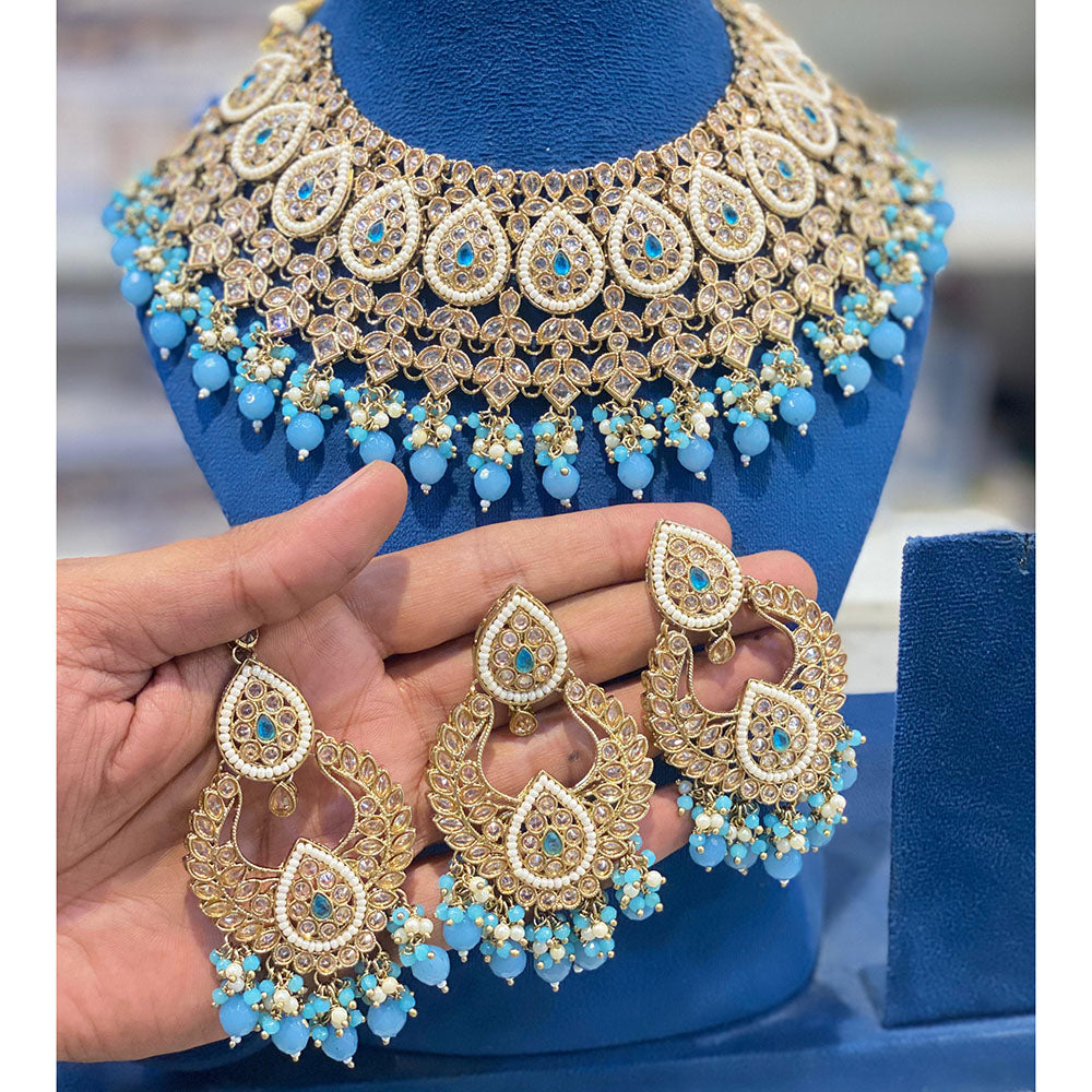 Hira Collections Crystal Stone And Beads Choker Necklace Set