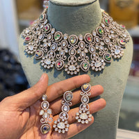 Hira Collections Druzy Stone And Kundan Choker Necklace Set