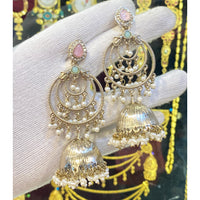 Hira Collections Fashionable Pota Stone And Pearl Jhumki Earrings