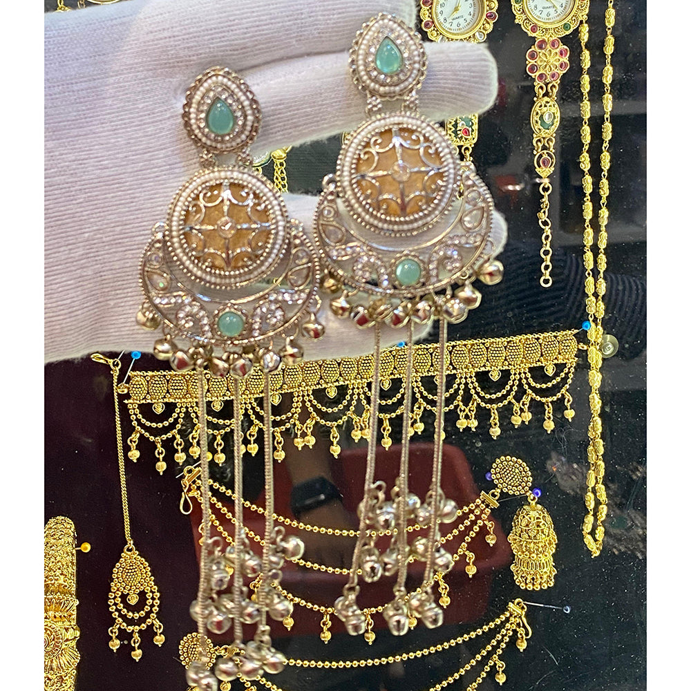 Hira Collections Ethnic Pota Stone And Ghungroo Kashmiri Dangler Earrings