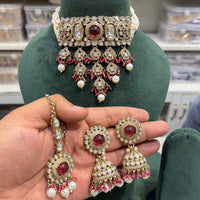 Hira Collections Traditional Kundan Stone Pearl And Beaded Choker Necklace Set