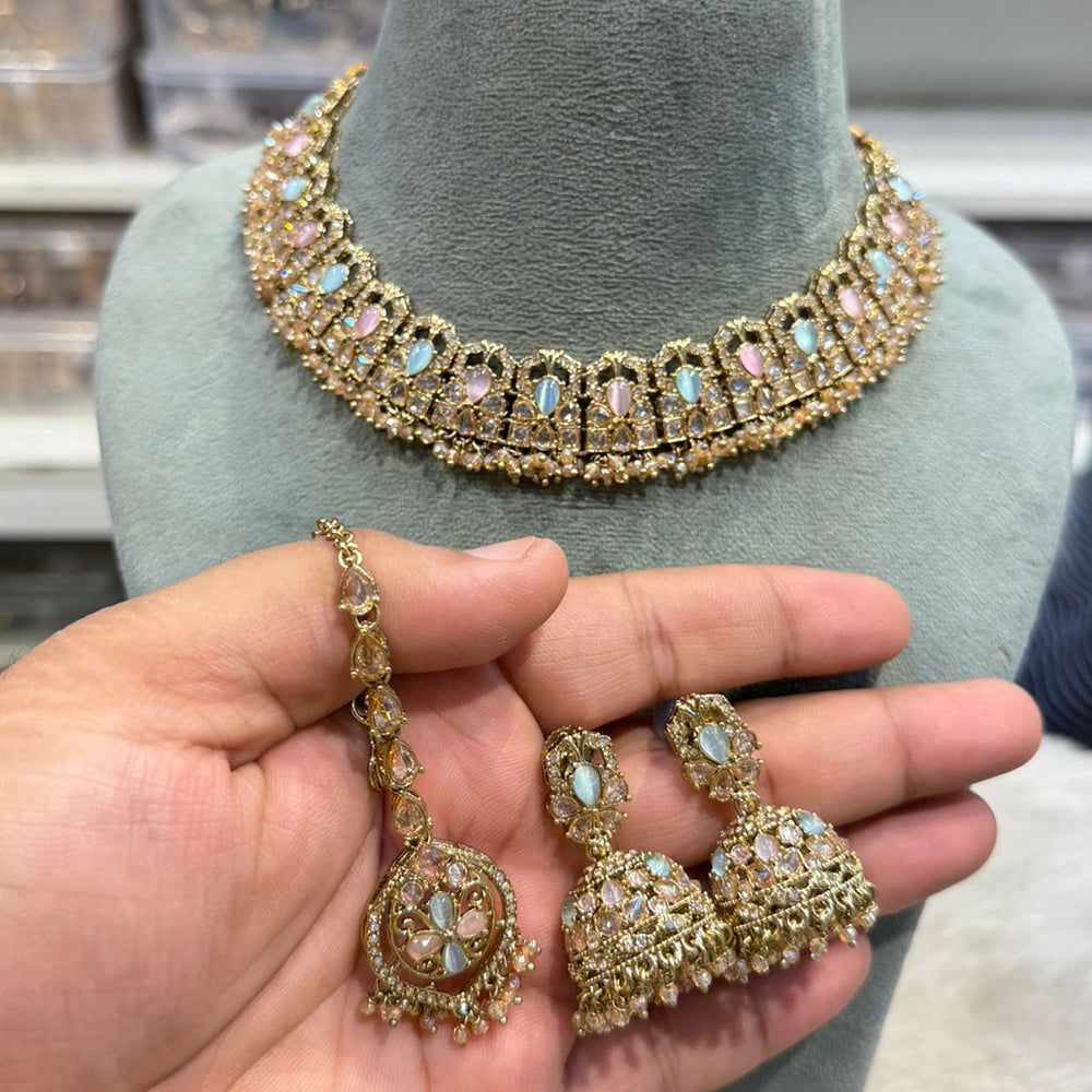 Hira Collections Traditional Crystal Stone And Pearl Necklace Set