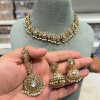 Hira Collections Traditional Crystal Stone And Pearl Necklace Set
