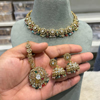 Hira Collections Traditional Crystal Stone And Pearl Necklace Set