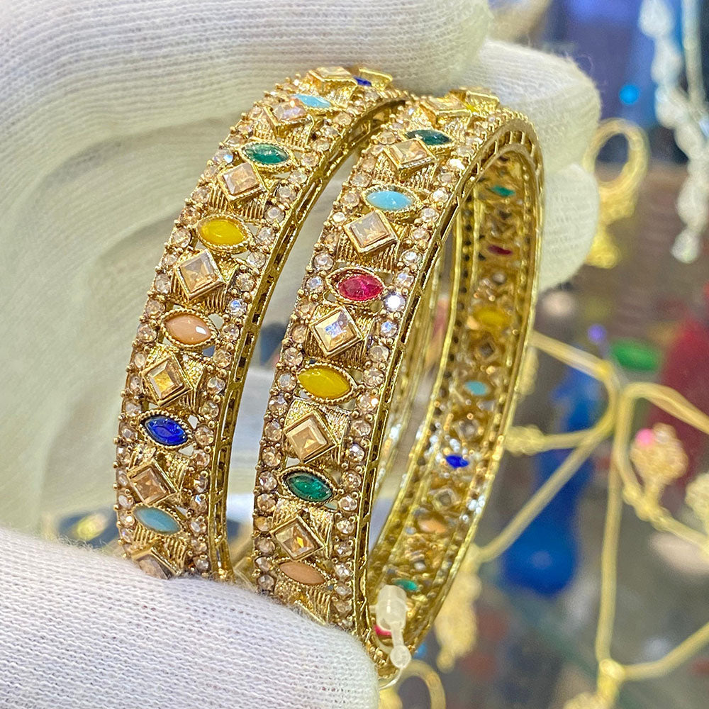Hira Collections Cryatal Stone And Pota Stone Pearl Bangles Set for Women
