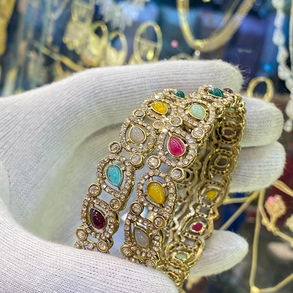 Hira Collections Pota Stone And Austrian Stone Bangles Set for Women