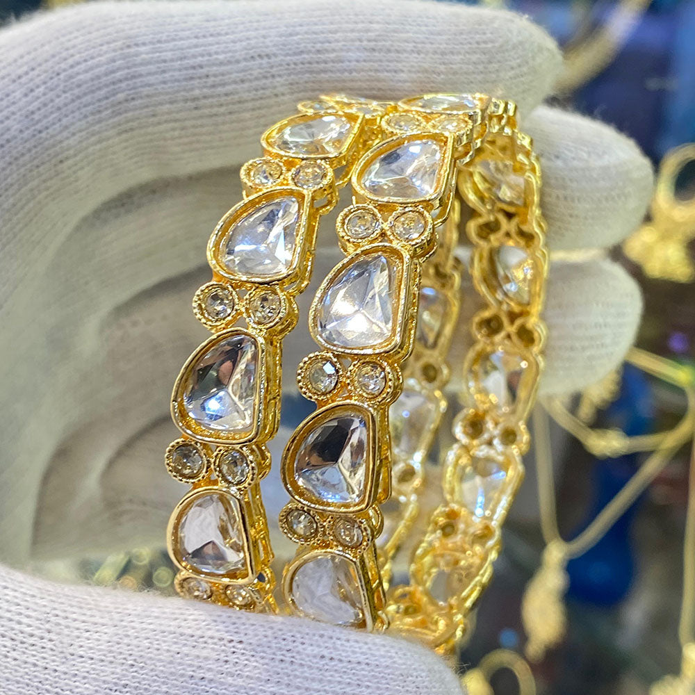 Hira Collections Kundan Stone And Austrian Stone Bangles Set