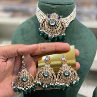 Hira Collections Luxury Kundan Stone Pearl And Beads Meenakari Choker Necklace Set