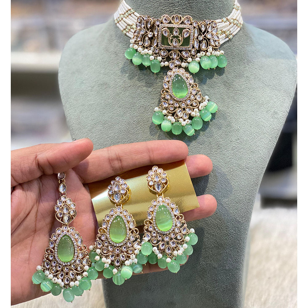 Hira Collections Traditional Kundan Stone Pearl And Beaded Choker Necklace Set