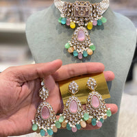 Hira Collections Traditional Kundan Stone Pearl And Beaded Choker Necklace Set