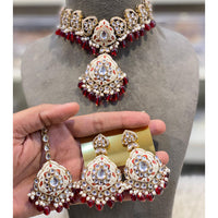 Hira Collections Luxury Kundan Stone Pearl And Beads Meenakari Choker Necklace Set