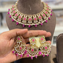 Hira Collections Crystal Stone Pearl And Beads Choker Necklace Set