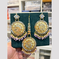 Hira Collections Gold Plated Mirror Pearl And Beads Dangler Earrings With Maang Tikka