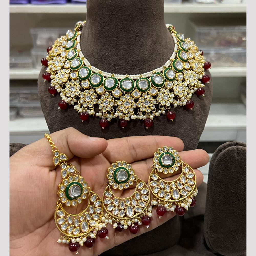 Hira Collection Glamorous Polki Kundan And Pearl Choker Necklace Set