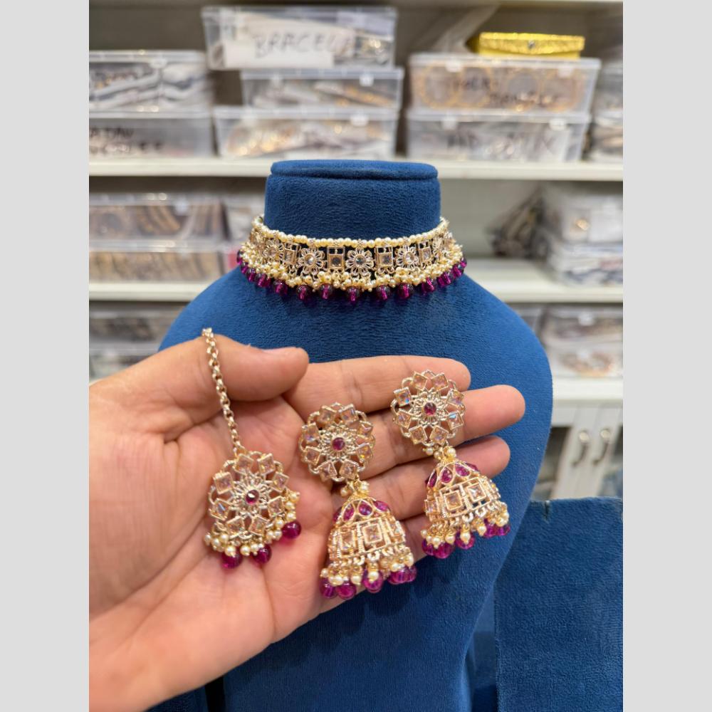 Hira Collection Crystal Stone And Beads Designer Choker Necklace Set