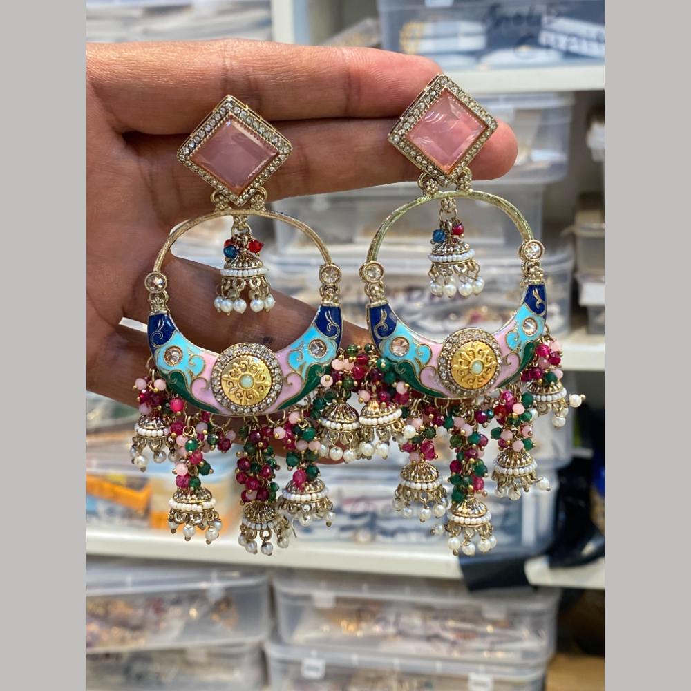 Hira Collections Graceful Pota Stone And Pearl Meenakari Jhumki Earrings