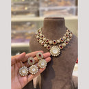 Hira Collections Premium Pota Stone And Pearl Statement Choker Necklace Set