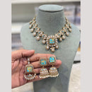 Hira Collections Premium Pota Stone And Pearl Statement Choker Necklace Set