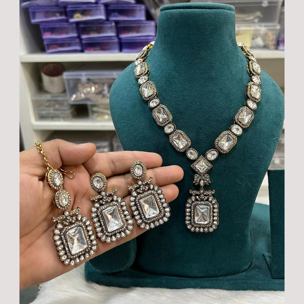 Hira Collection Glamorous Pota Stone And Austrian Stone Necklace Set