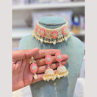 Hira Collection Premium Kundan Stone And Pearl Meenakari Choker Necklace Set