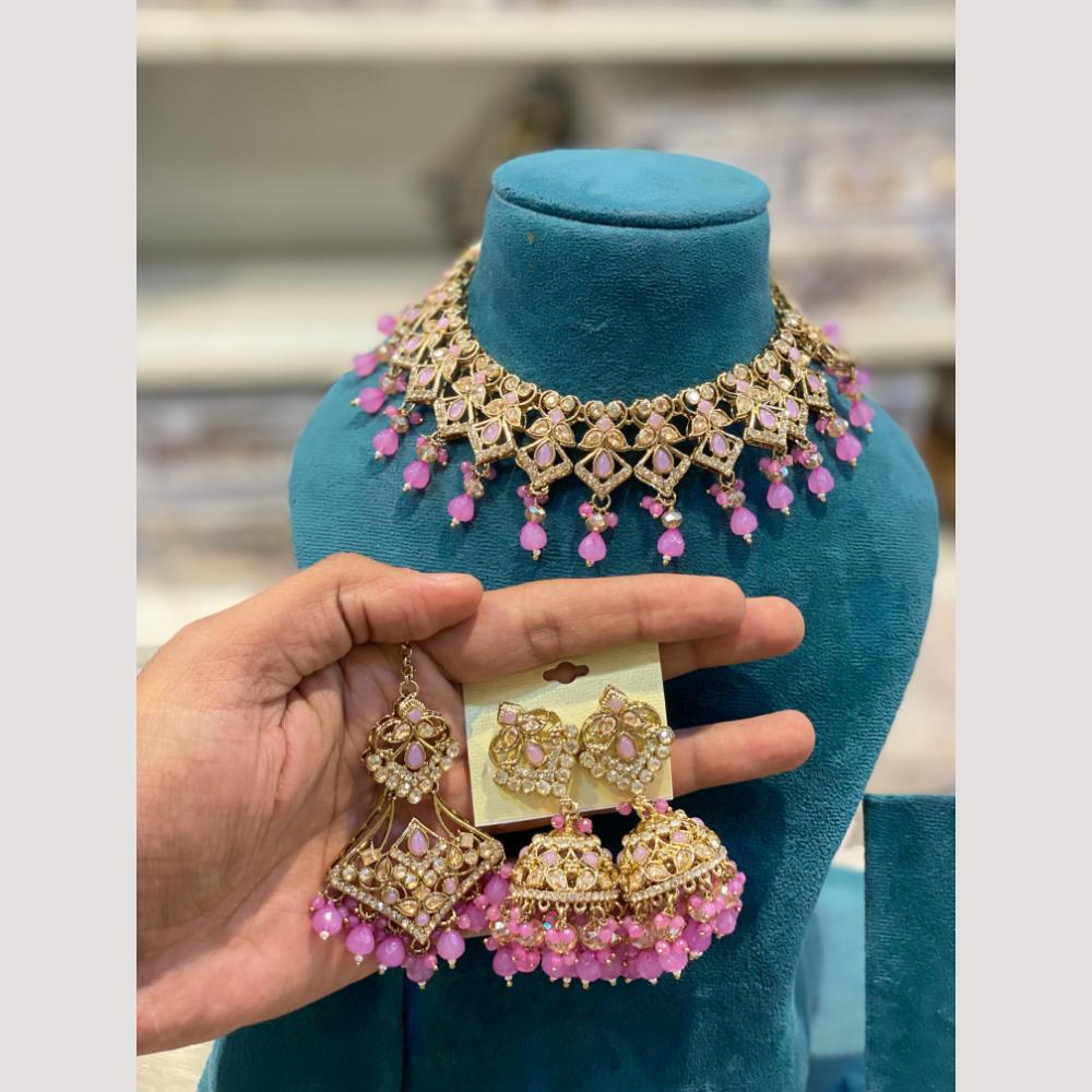 Hira Collection Premium Crystal Stone And Pearl Choker Necklace Set