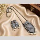 Hira Collections Exclusive Oxidised Pota Stone Pearl Long Necklace Set for Women