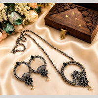 Hira Collections Exclusive 2 Tone Pota Stone Pearl Long Necklace Set for Women