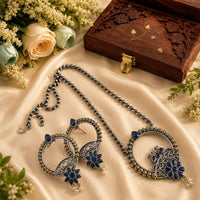 Hira Collections Exclusive 2 Tone Pota Stone Pearl Long Necklace Set for Women