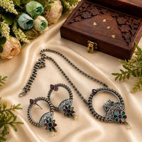 Hira Collections Exclusive 2 Tone Pota Stone Pearl Long Necklace Set for Women