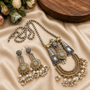 Hira Collections Exclusive 2 Tone Pota Stone Pearl Long Necklace Set for Women