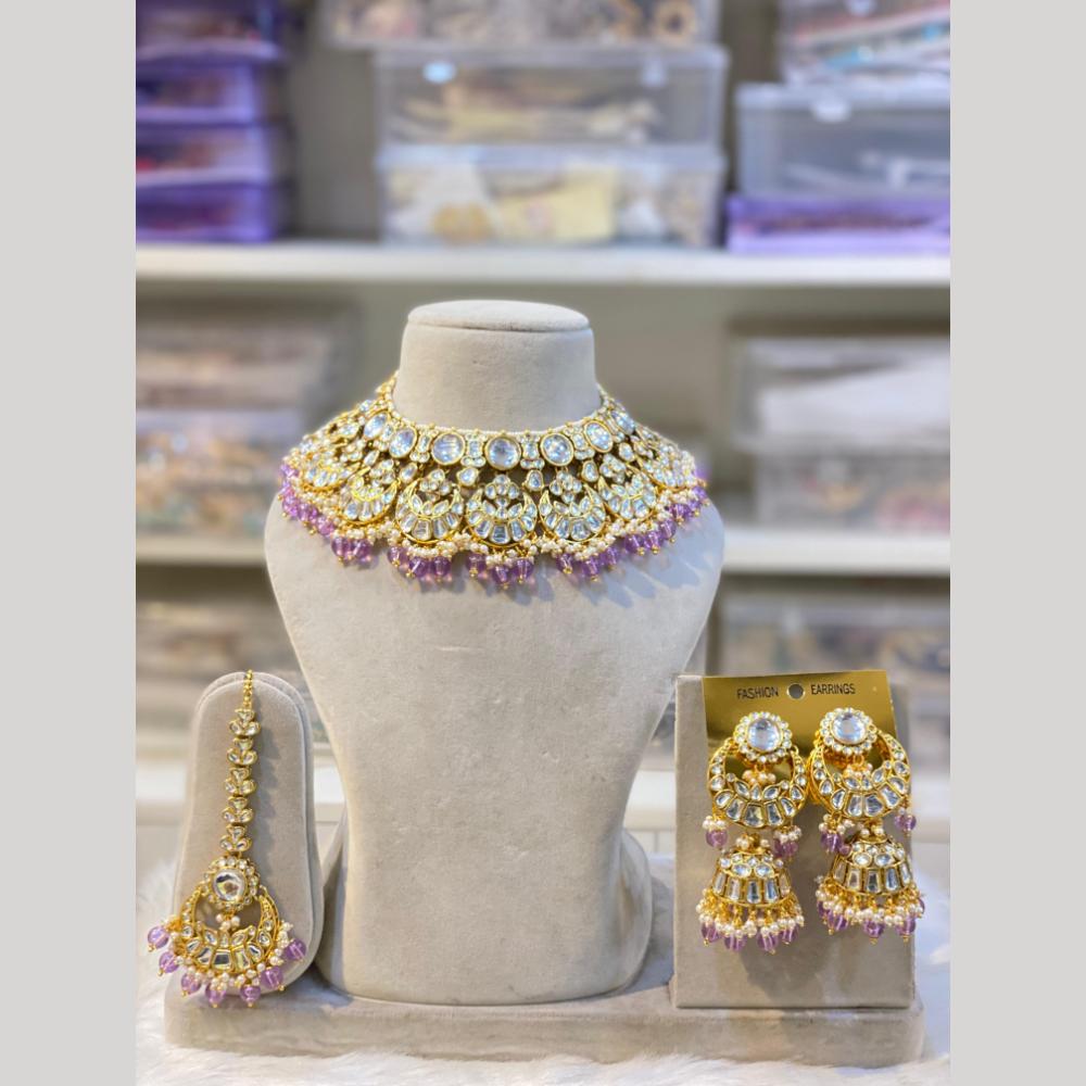 Hira Collection Glamorous Kundan Stone And Beads Choker Necklace Set