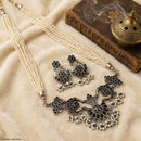 Hira Collections Exclusive Oxidised Pota Stone Pearl Long Necklace Set for Women