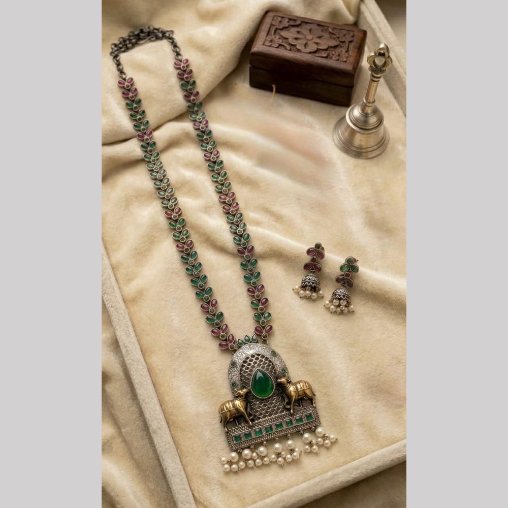Hira Collections Exclusive 2 Tone Pota Stone Pearl Long Necklace Set for Women