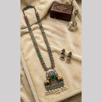 Hira Collections Exclusive 2 Tone Pota Stone Pearl Long Necklace Set for Women