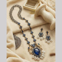 Hira Collections Exclusive 2 Tone Pota Stone Pearl Long Necklace Set for Women