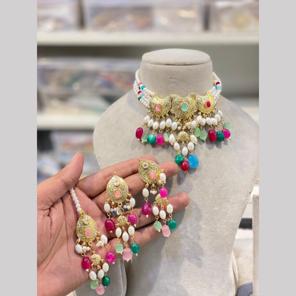 Hira Collections Elegant Pota Stone And Beads Fashion Choker Necklace Set