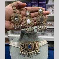 Hira Collections Royal Crystal Stone Mirror And Pearl Choker Necklace Set
