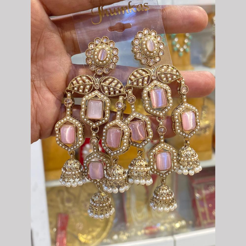 Hira Collections Premium Pota Stone And Pearl Jhumki Earrings for Women