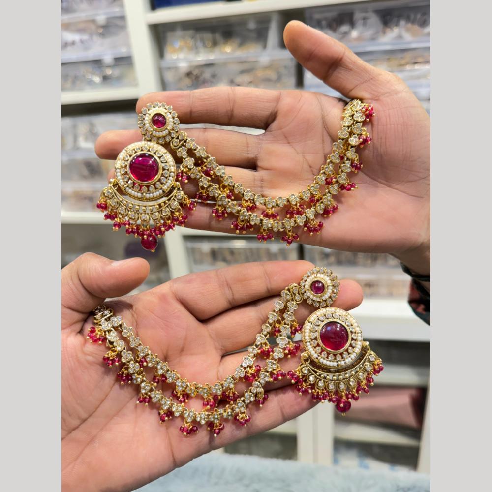 Hira Collections Heritage Kundan Stone And Pearl Kan Chian Dangler Earrings