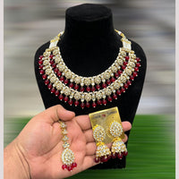 Hira Collections Royal Kundan Stone Beads And Pearl Necklace Set