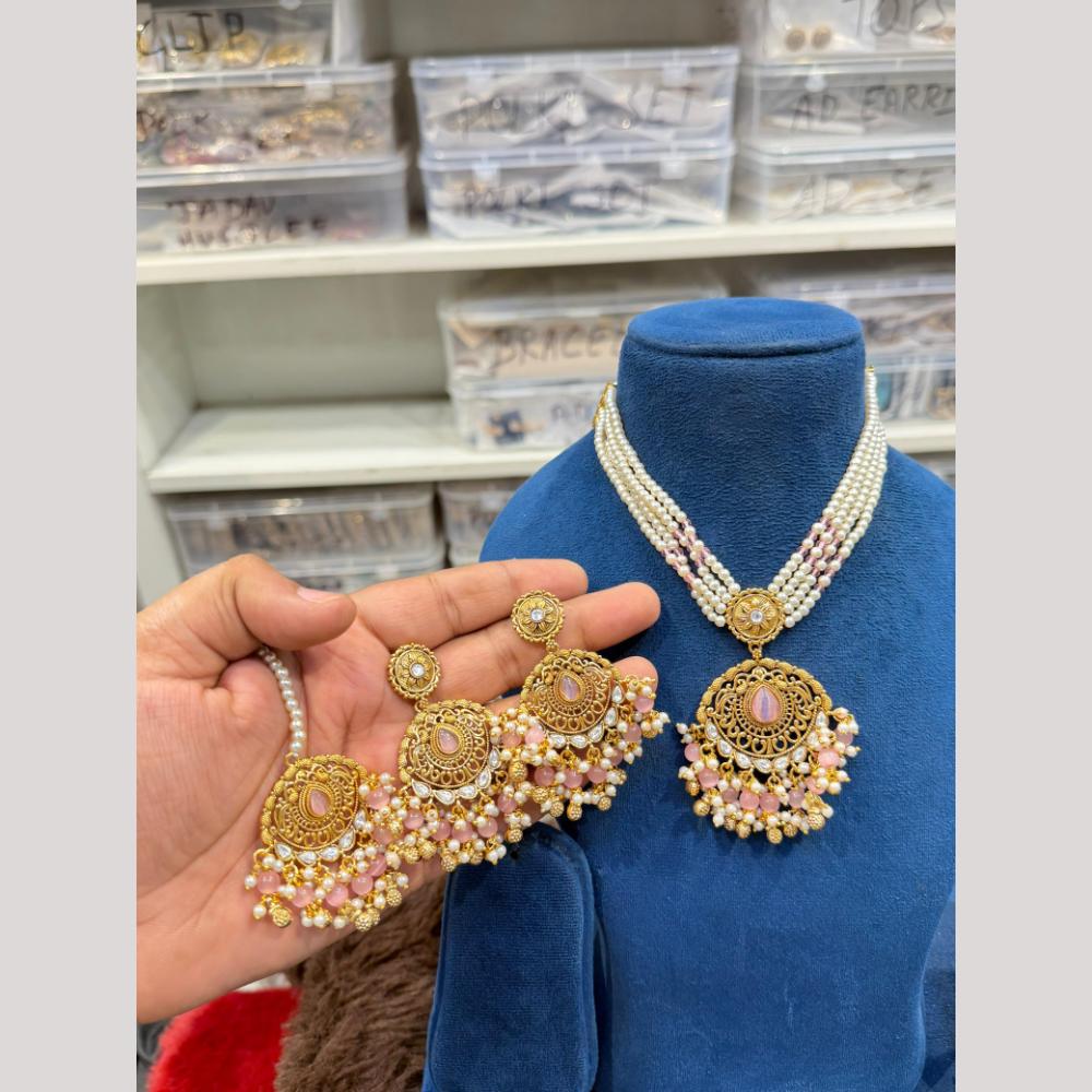 Hira Collections Royal Pota Stone Beads And Pearl Necklace Set