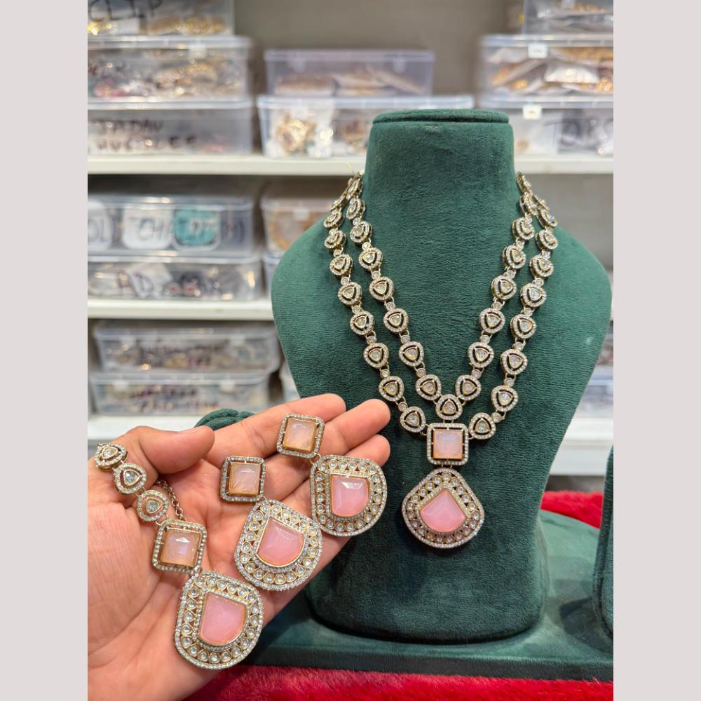 Hira Collections Premium Polki Kundan Stone Necklace Set